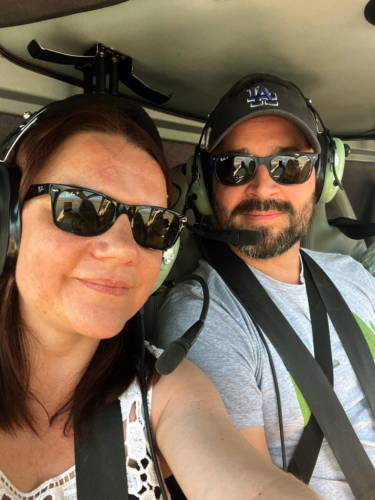 us in a helicopter on our way to the grand canyon from las vegas